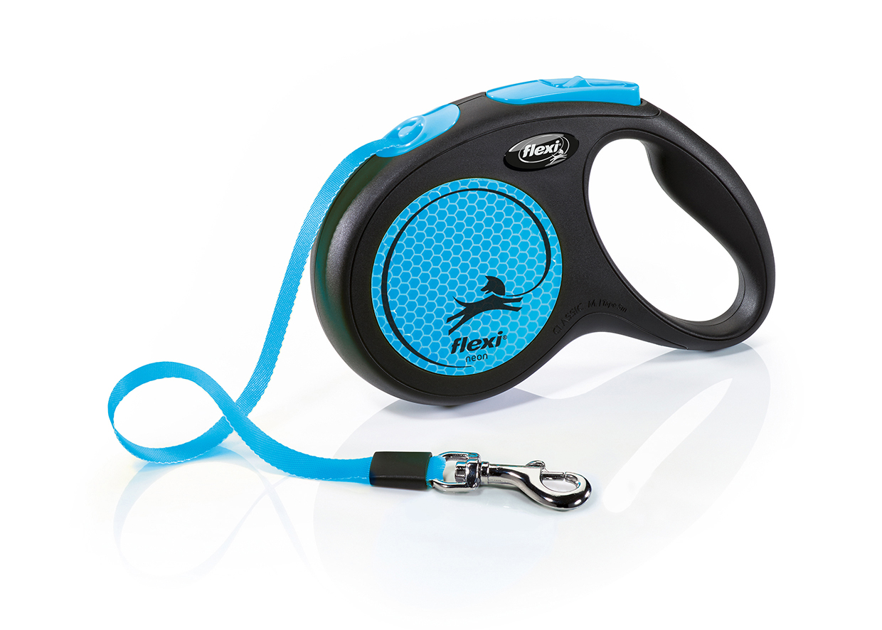 Flexi New Neon Tape Retractable Dog Leash 5m Medium Blue